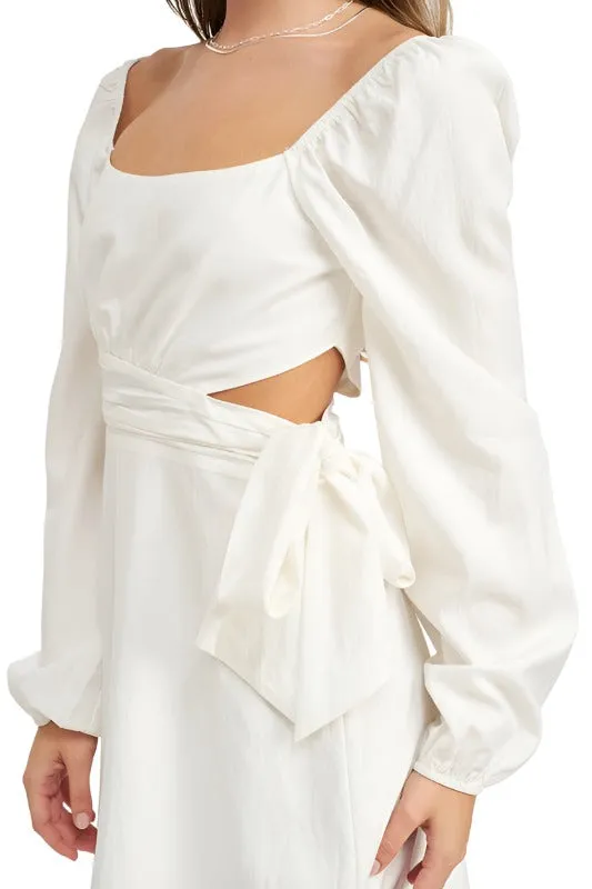 Long Sleeve Tie Waist Mini Dress