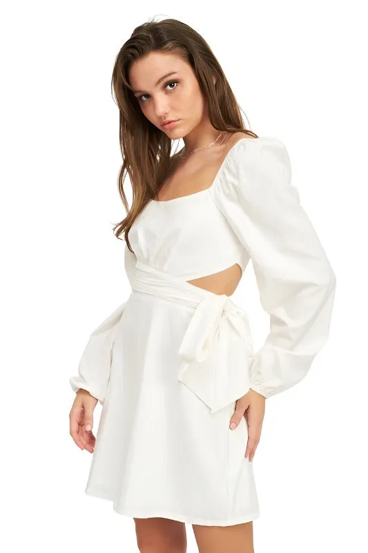 Long Sleeve Tie Waist Mini Dress