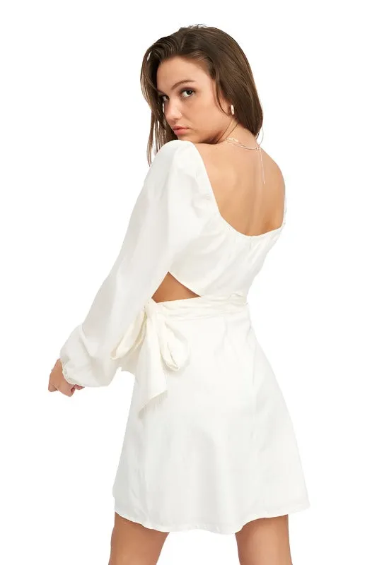 Long Sleeve Tie Waist Mini Dress