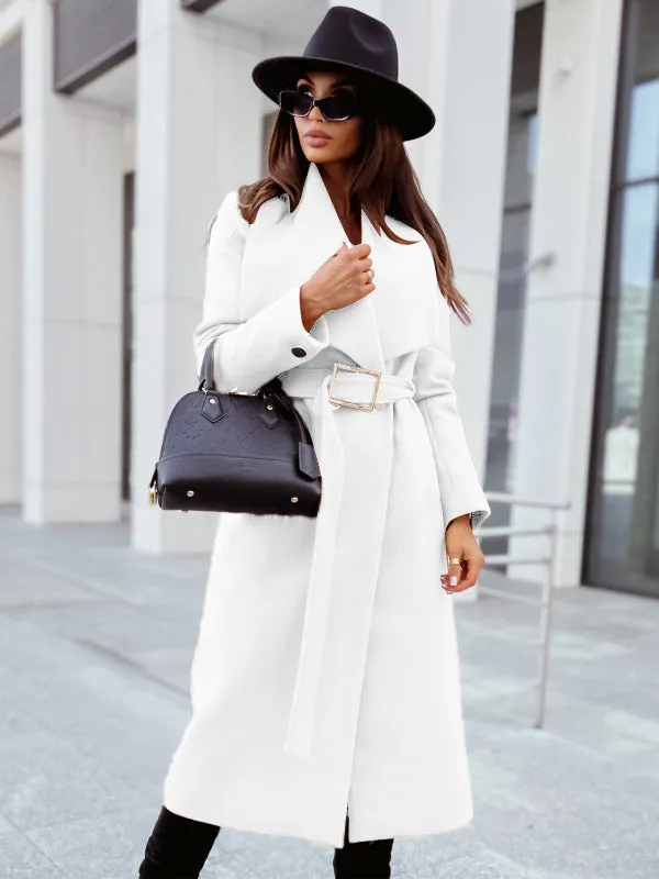 Long Sleeve V-Neck Overcoat with Belted Waist