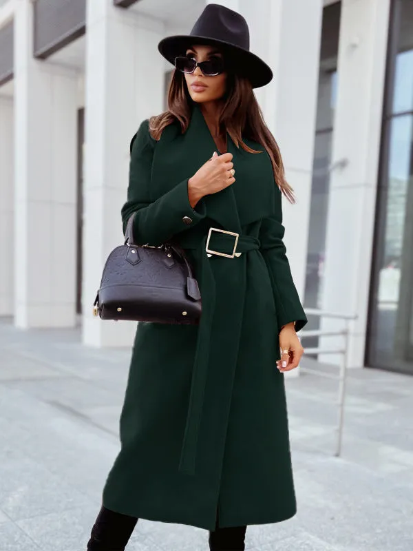 Long Sleeve V-Neck Overcoat with Belted Waist