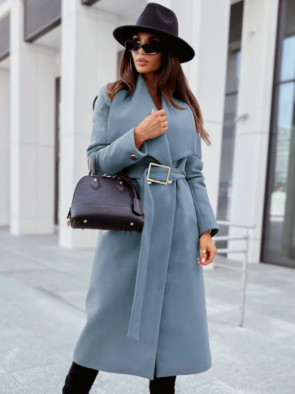 Long Sleeve V-Neck Overcoat with Belted Waist