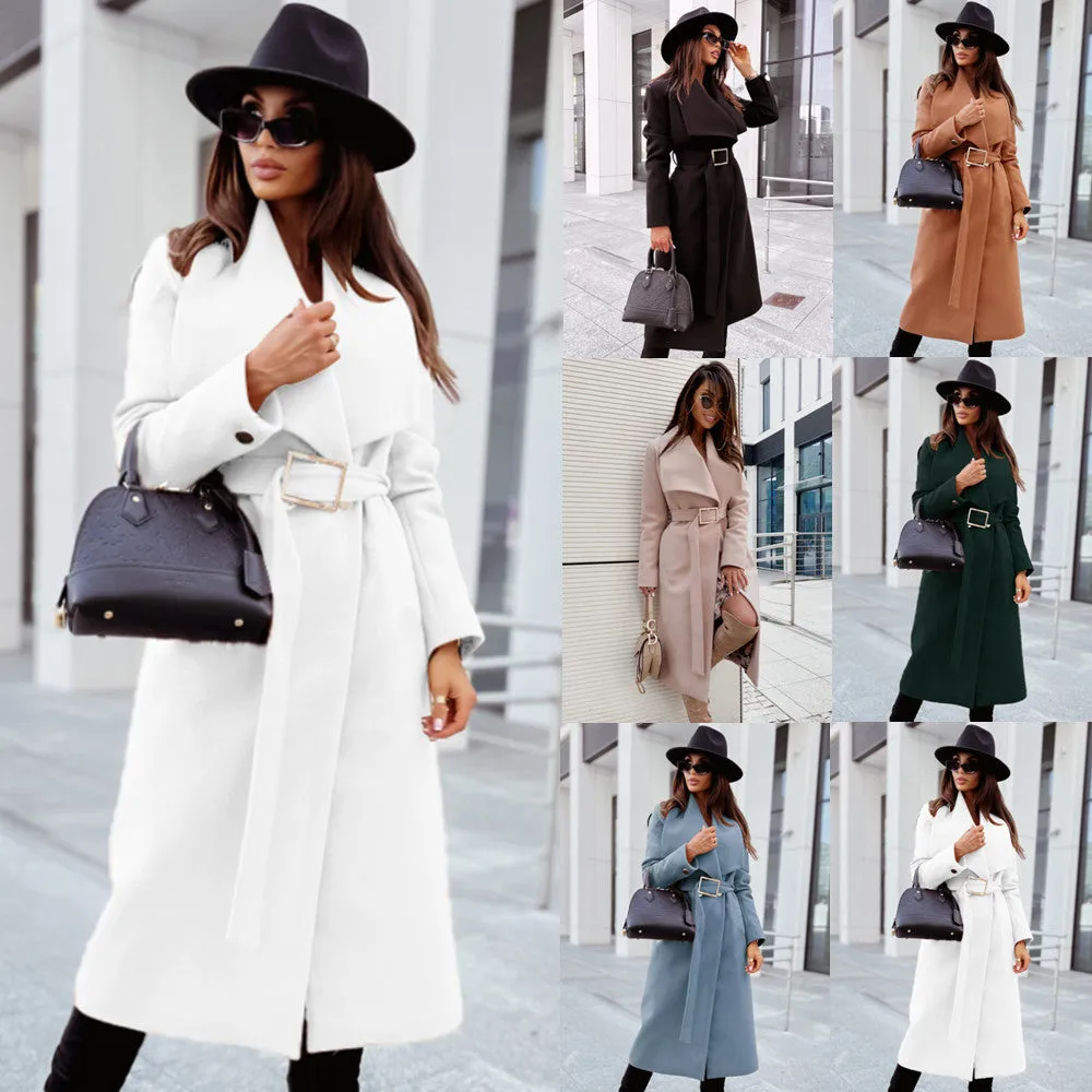 Long Sleeve V-Neck Overcoat with Belted Waist