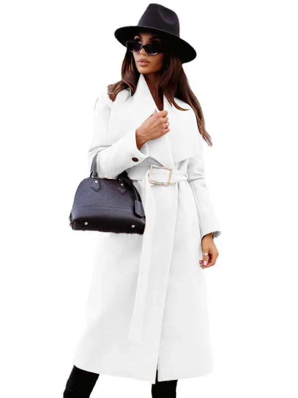 Long Sleeve V-Neck Overcoat with Belted Waist