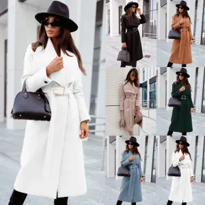 Long Sleeve V-Neck Overcoat with Belted Waist