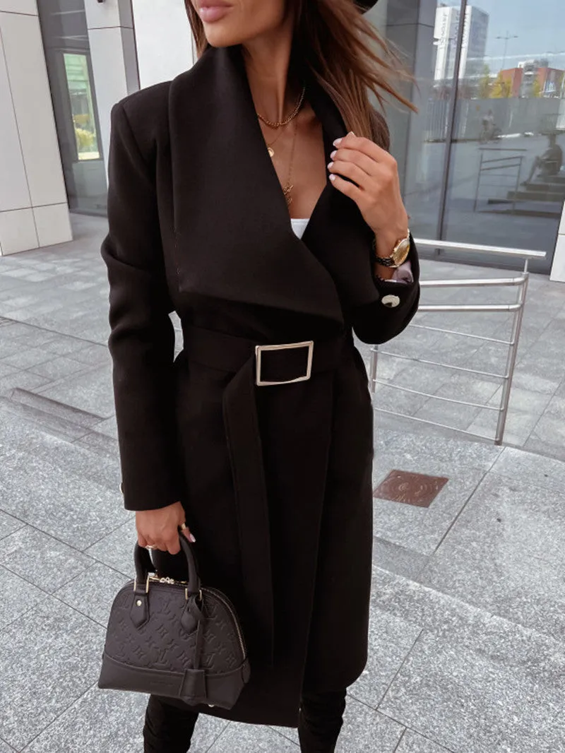 Long Sleeve V-Neck Overcoat with Belted Waist