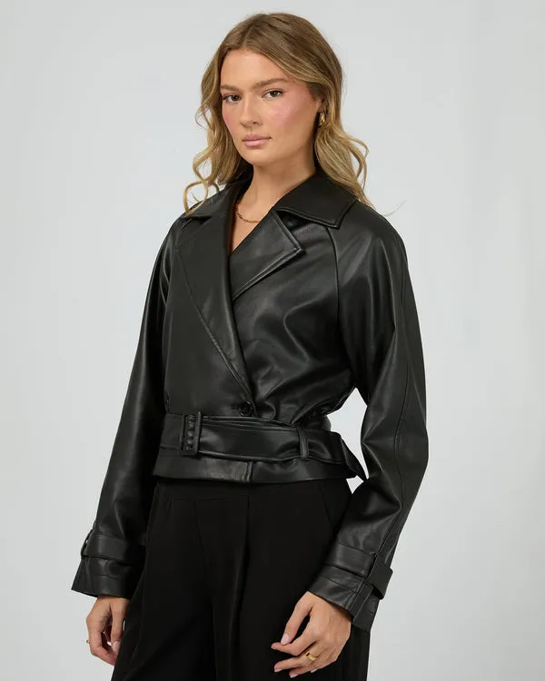 Margo Crop Trench Coat - Blk