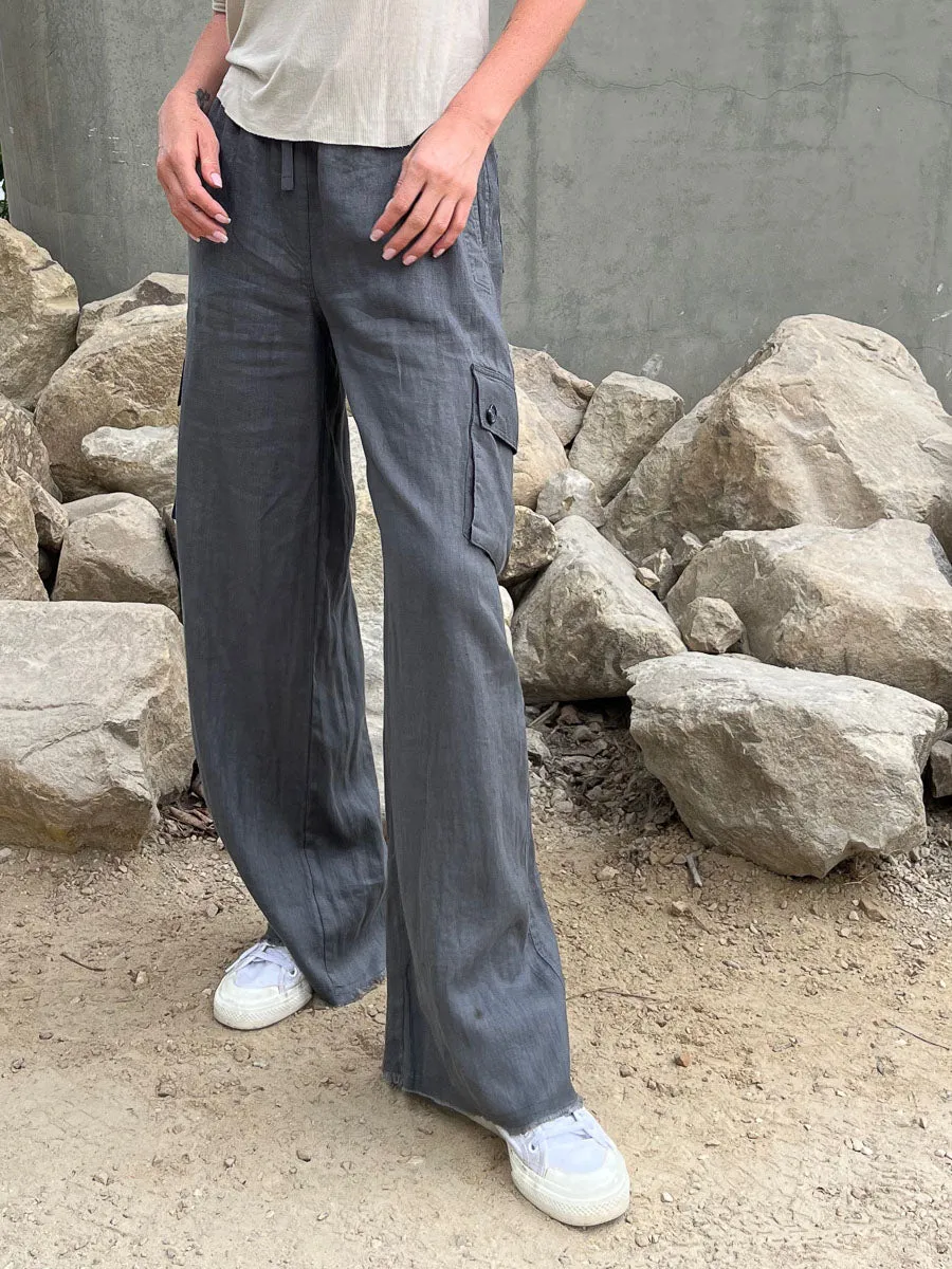 Mason Cargo Pant in French Linen - Ash
