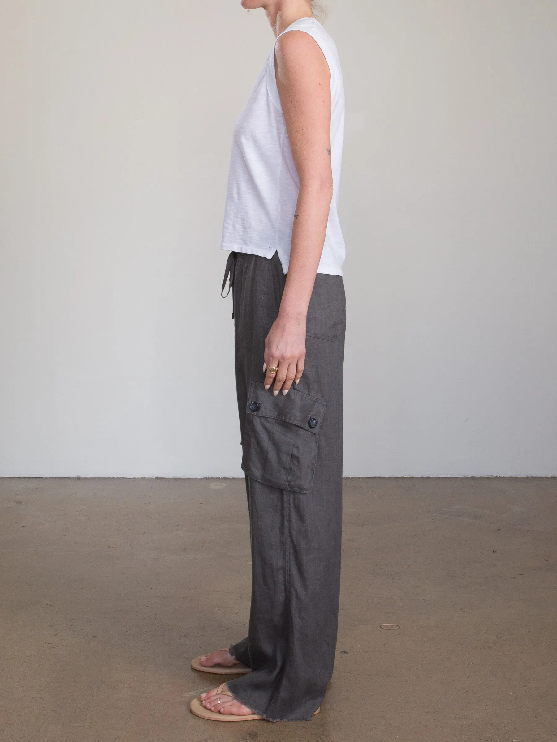 Mason Cargo Pant in French Linen - Ash