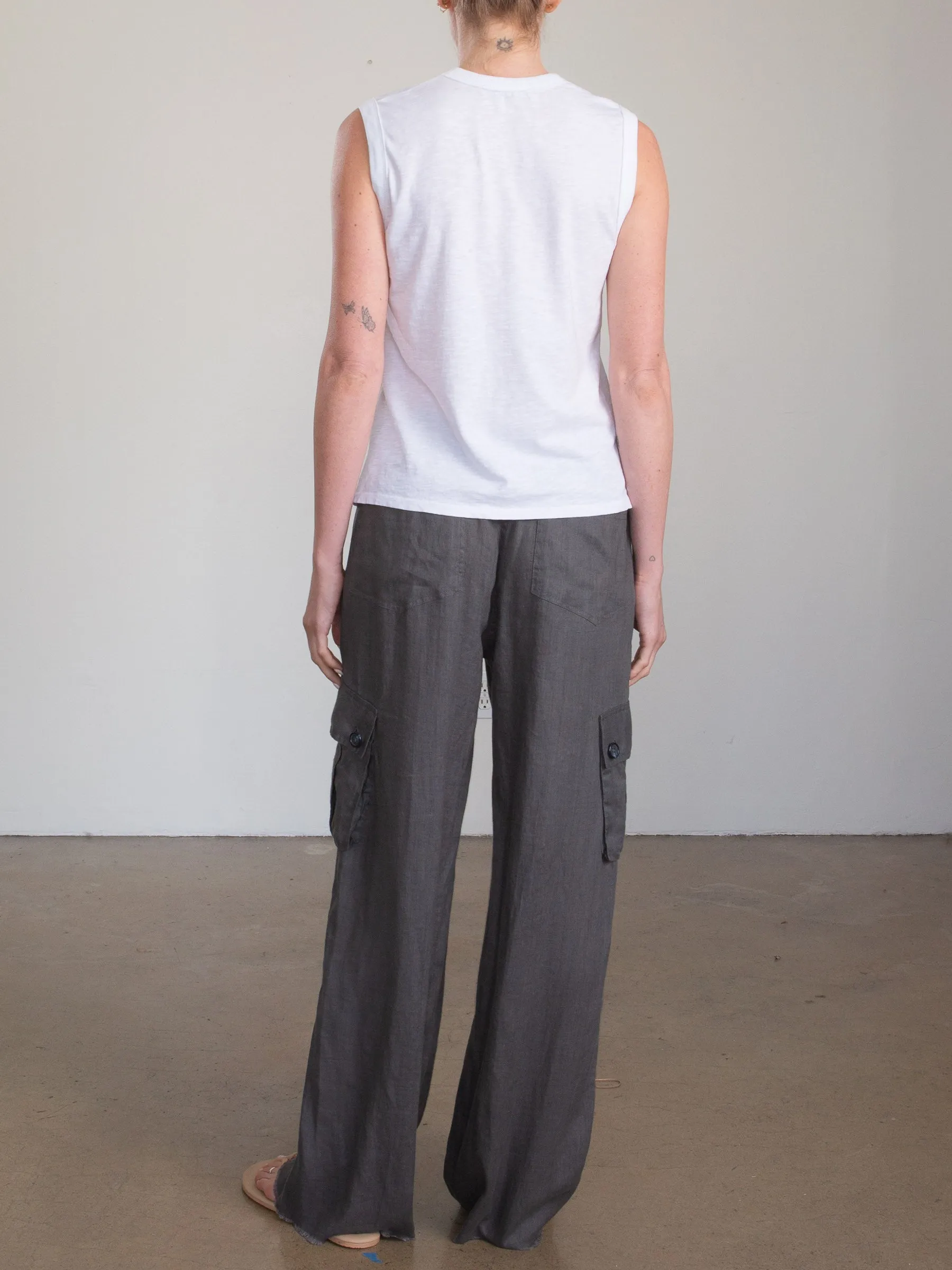 Mason Cargo Pant in French Linen - Ash