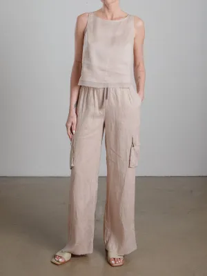 Mason Cargo Pant in French Linen - Nude