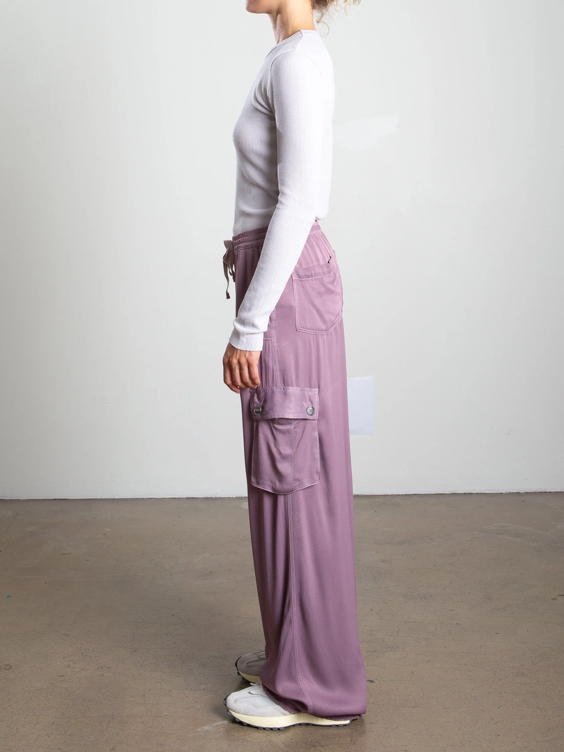 Mason Cargo Pant in Vintage Satin - Mulberry