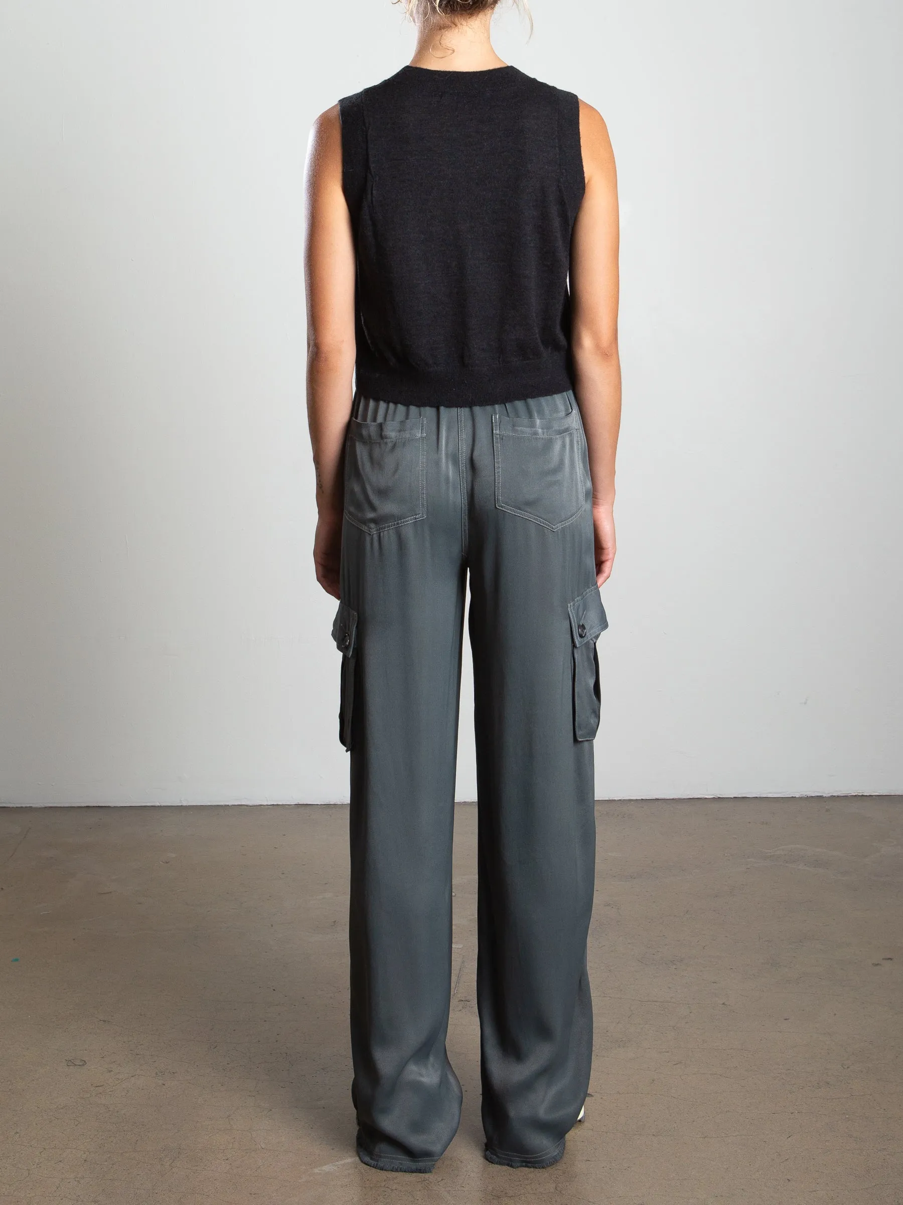 Mason Cargo Pant in Vintage Satin - Nori