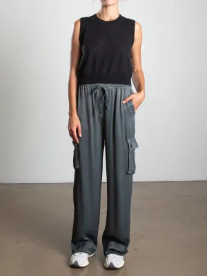 Mason Cargo Pant in Vintage Satin - Nori