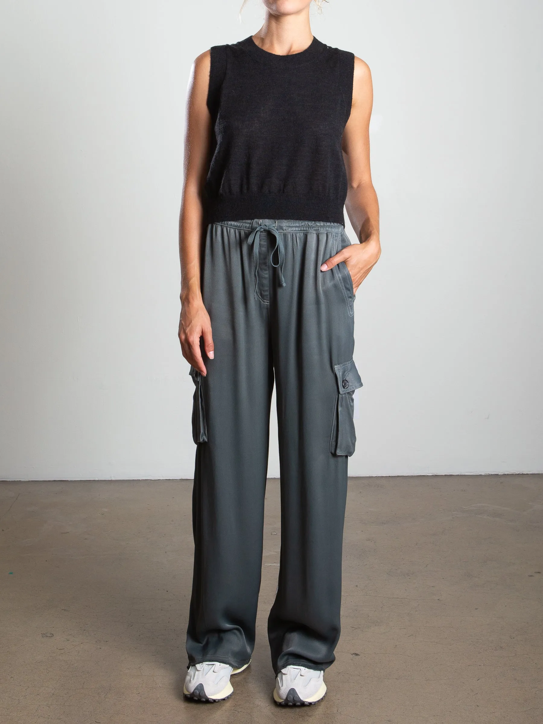 Mason Cargo Pant in Vintage Satin - Nori