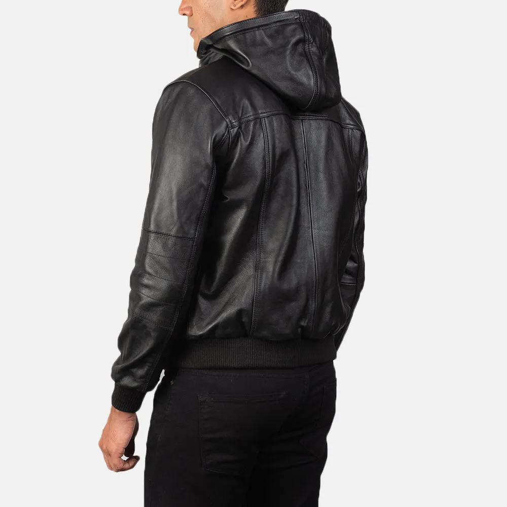 Men's Black Leather Bomber Jacket