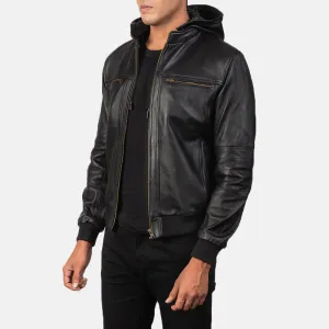 Men's Black Leather Bomber Jacket