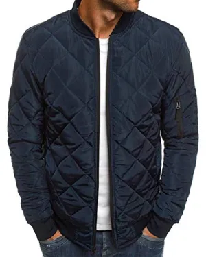 Mens Bomber Jackets Diamond Quilted Fall Winter Thermal Varsity Lightweight Coat