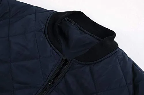 Mens Bomber Jackets Diamond Quilted Fall Winter Thermal Varsity Lightweight Coat