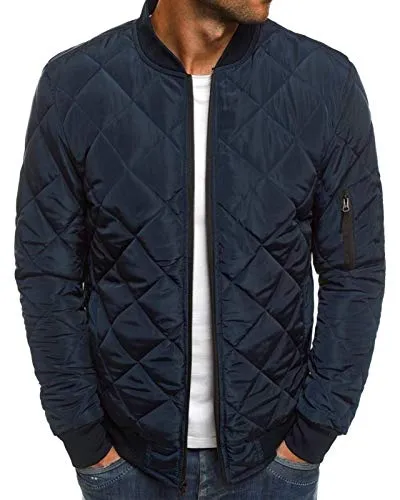 Mens Bomber Jackets Diamond Quilted Fall Winter Thermal Varsity Lightweight Coat