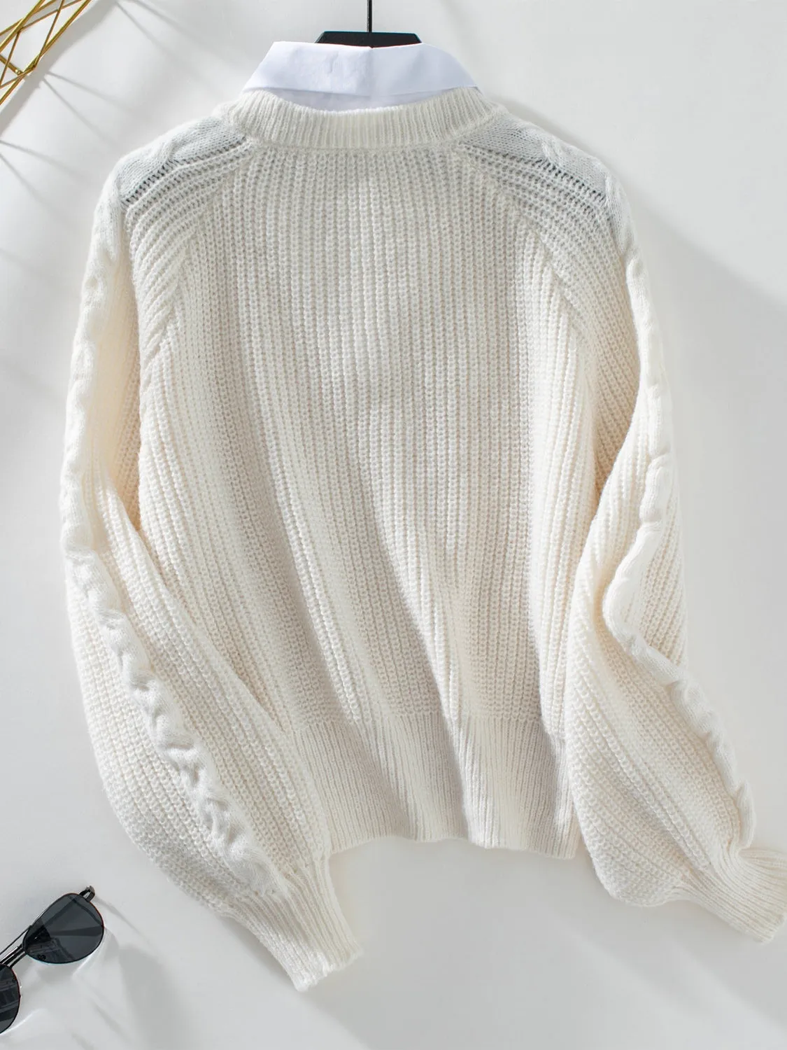 Mia Cable-Knit Collared Neck Faux Layered Sweater | 2 Colors | Poundton