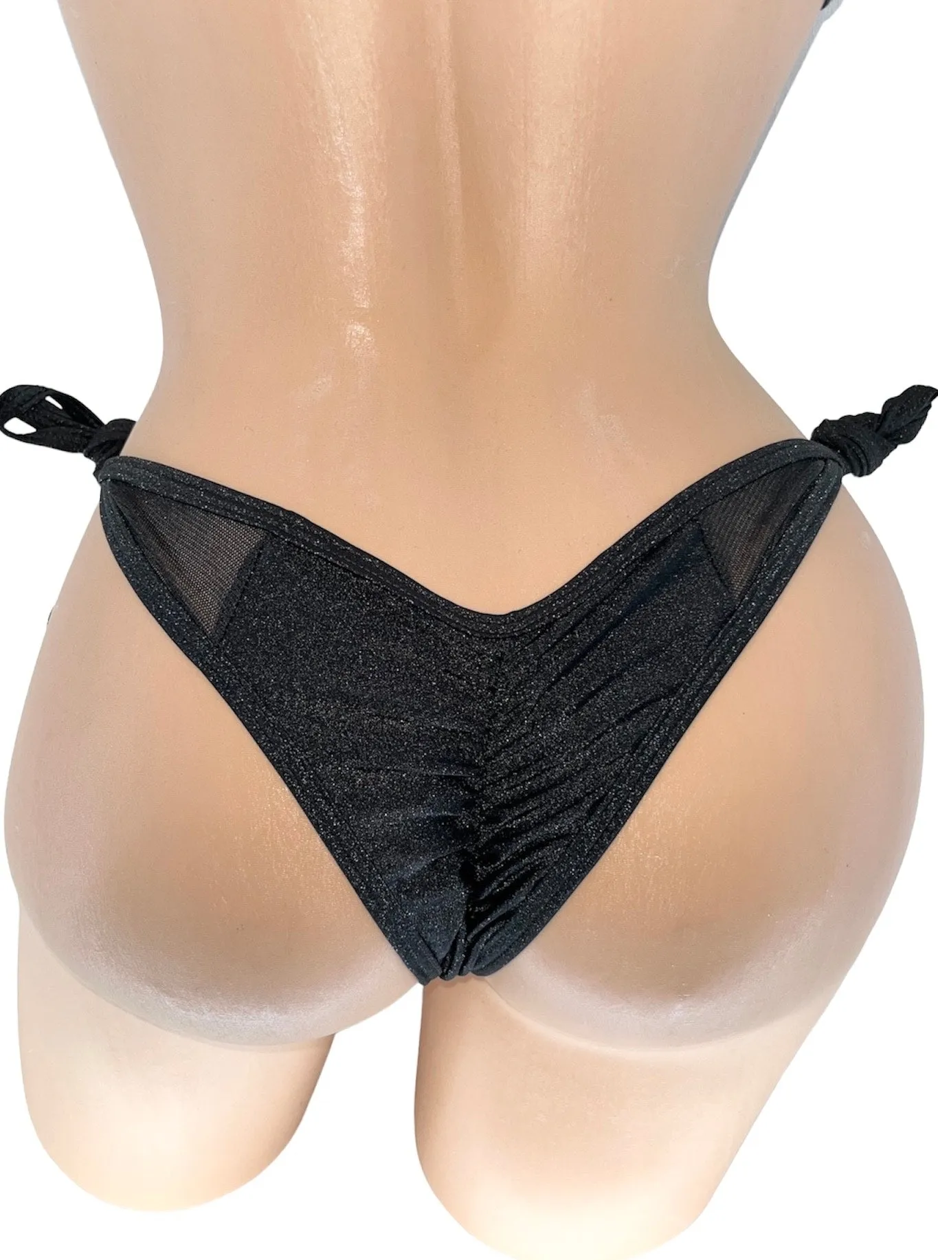 MIAMI BLACK SIDE TIE BIKINI BOTTOMS WITH MESH CUT OUT