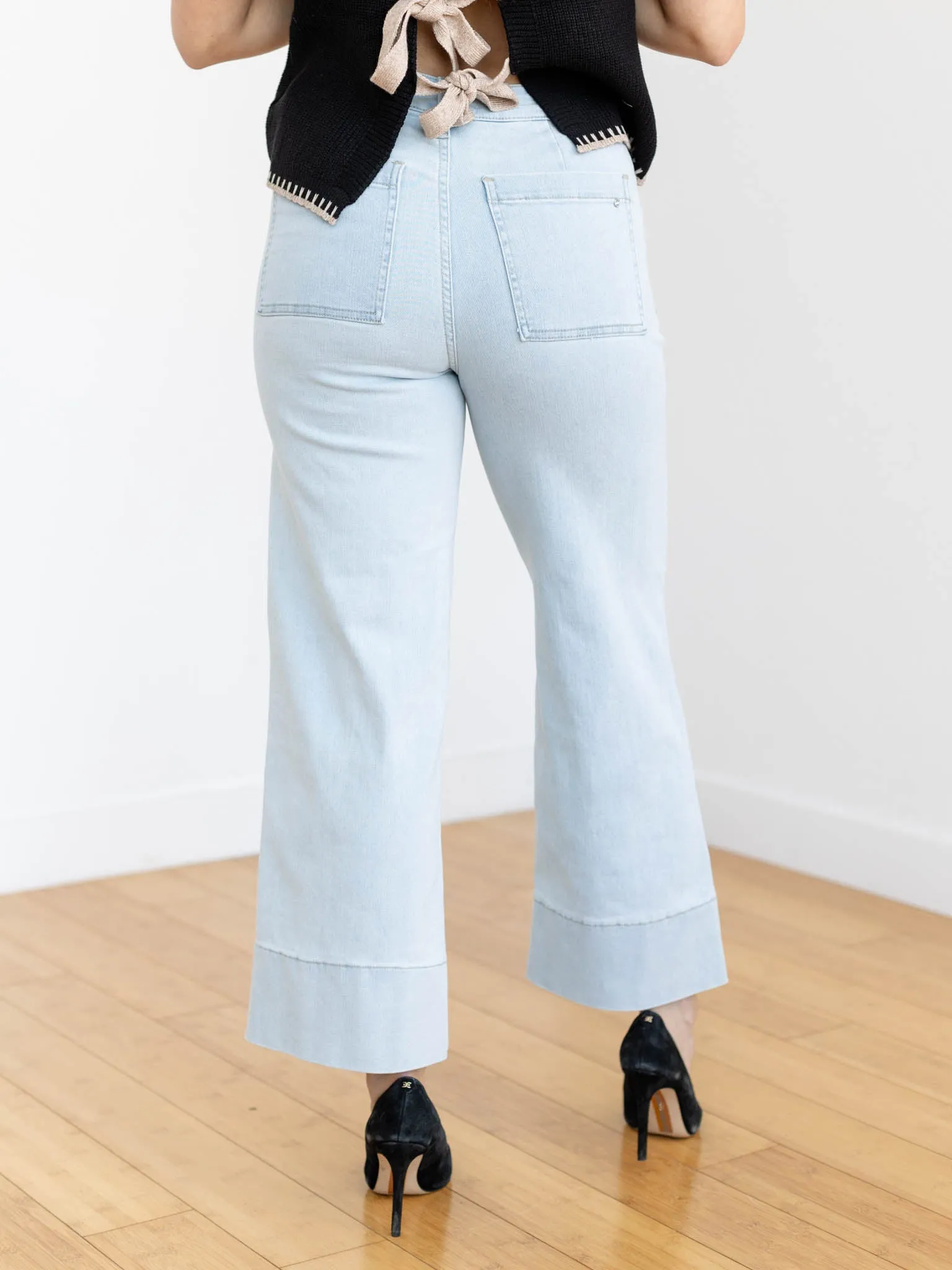 MICA Light Blue Grey High Rise Cropped Patch Pocket Wide Leg