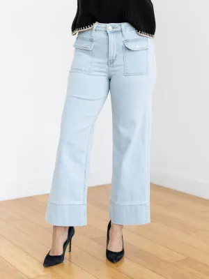 MICA Light Blue Grey High Rise Cropped Patch Pocket Wide Leg