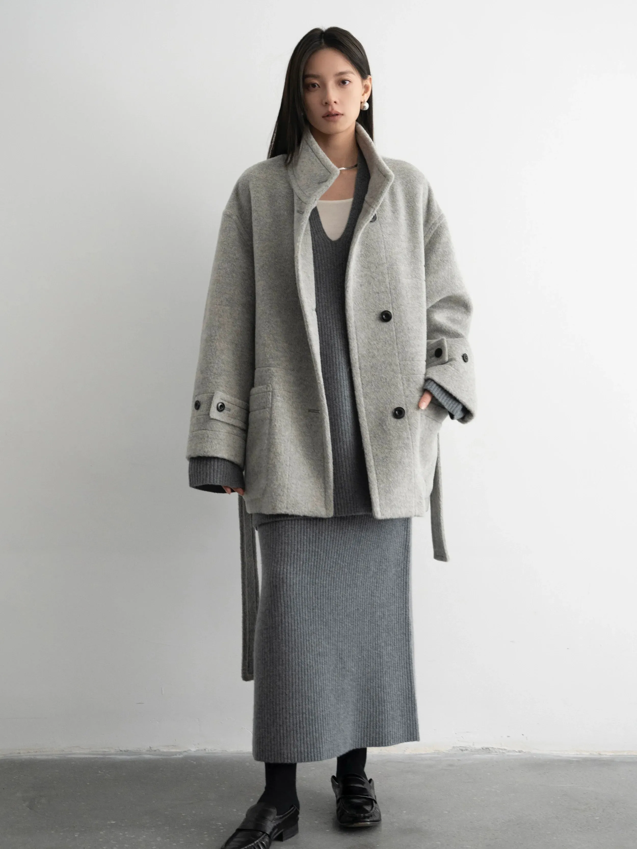Mid-Length Stand Collar Coat