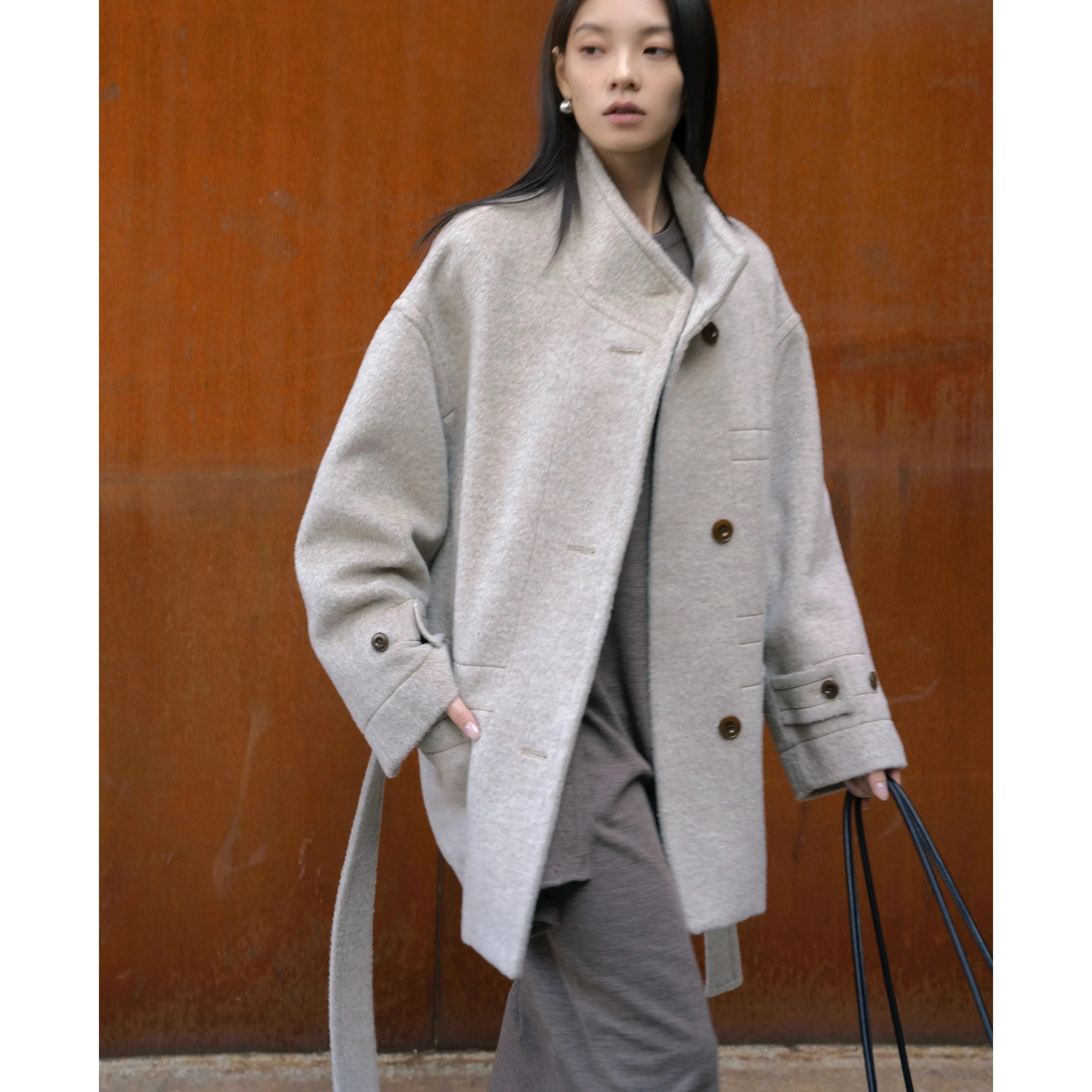 Mid-Length Stand Collar Coat