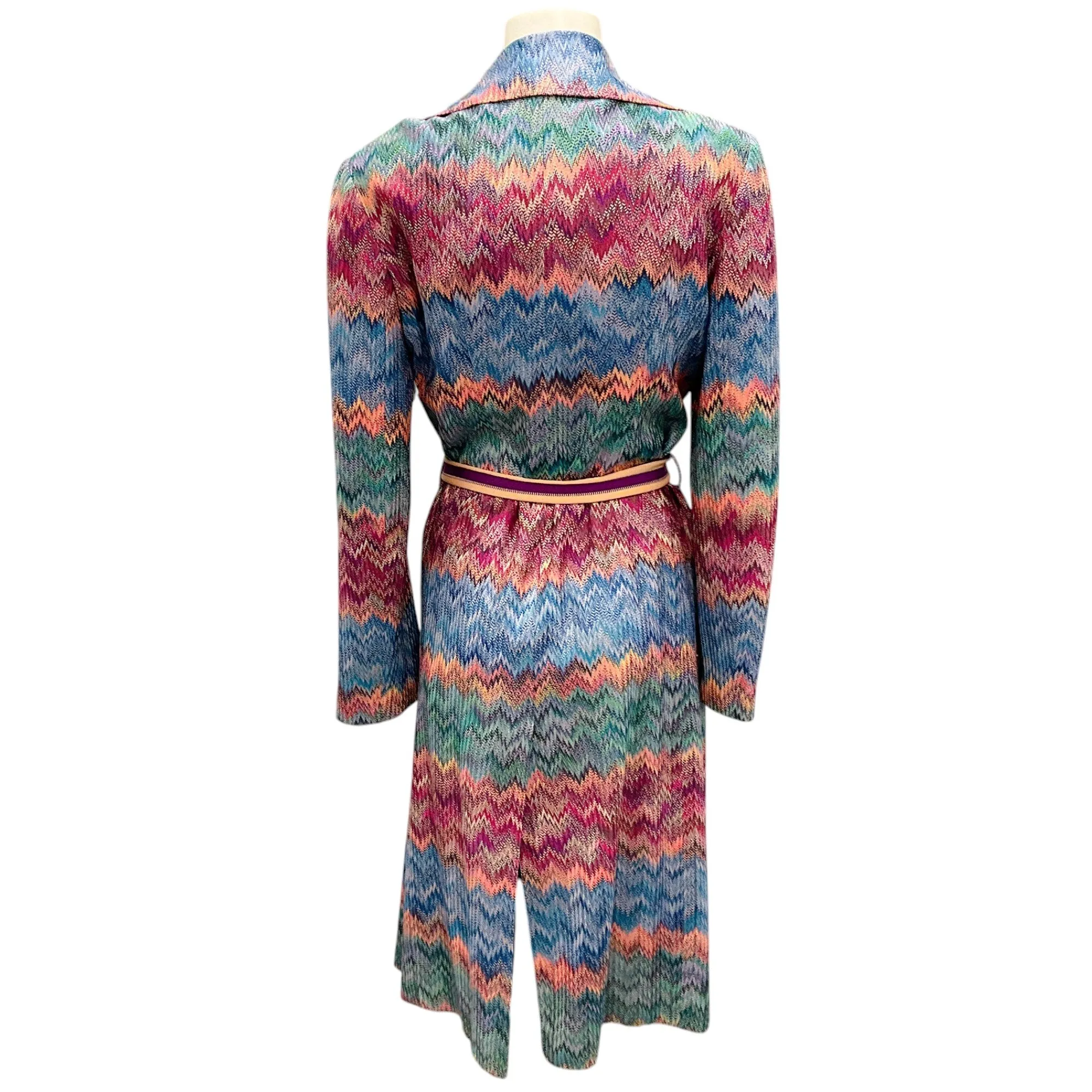 Missoni Blue / Pink Multi Belted Zig Zag Knit Coat