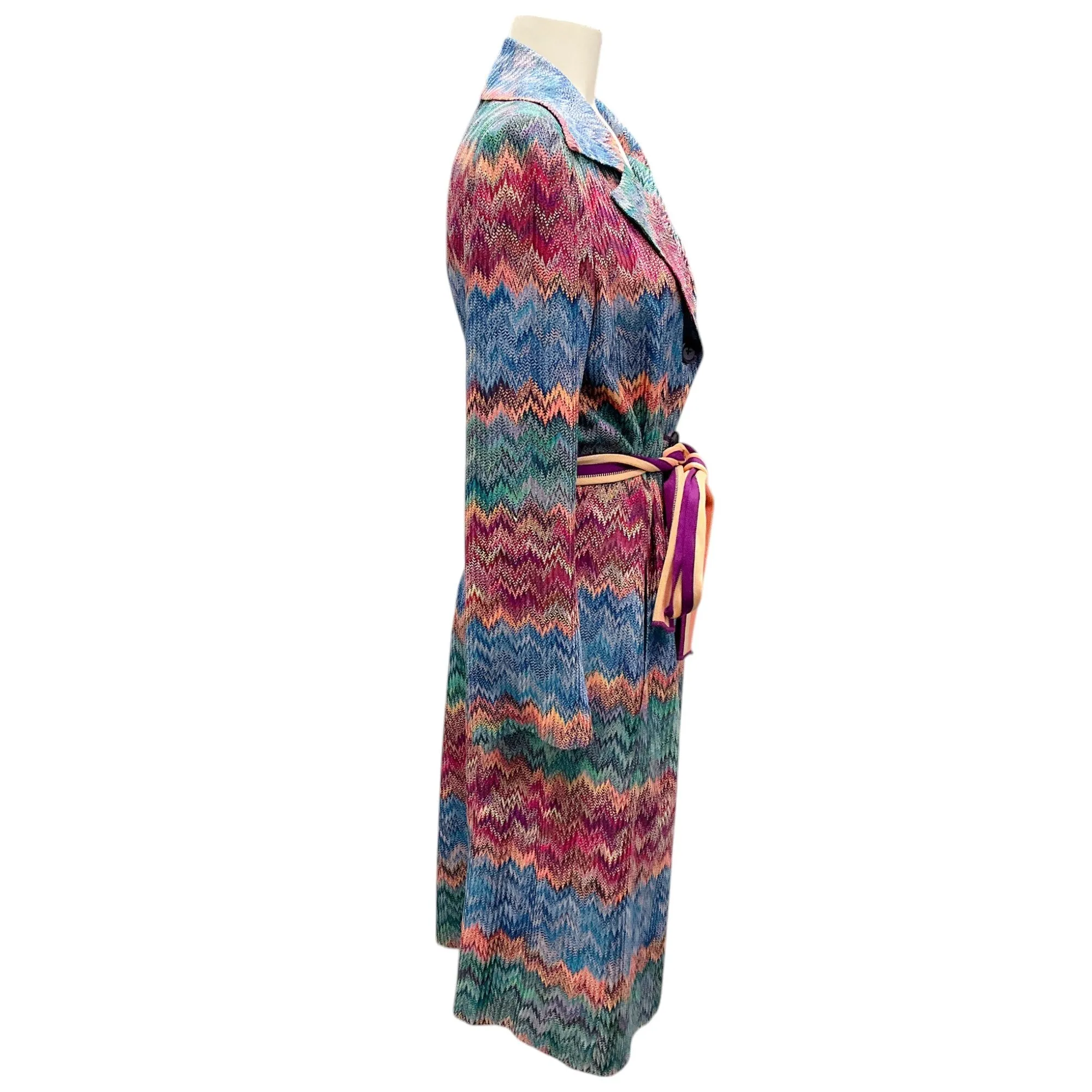 Missoni Blue / Pink Multi Belted Zig Zag Knit Coat