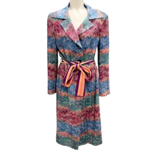 Missoni Blue / Pink Multi Belted Zig Zag Knit Coat