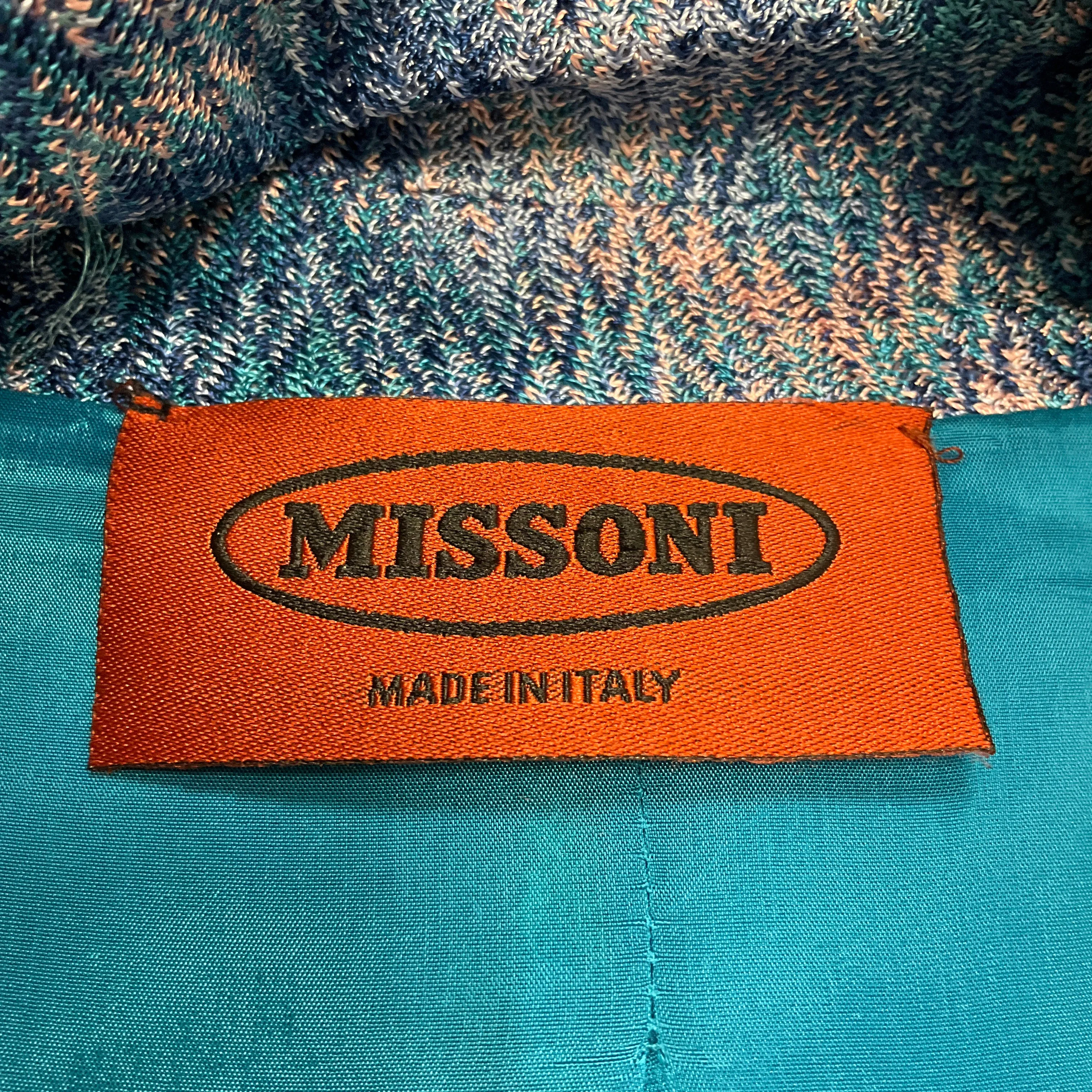 Missoni Blue / Pink Multi Belted Zig Zag Knit Coat