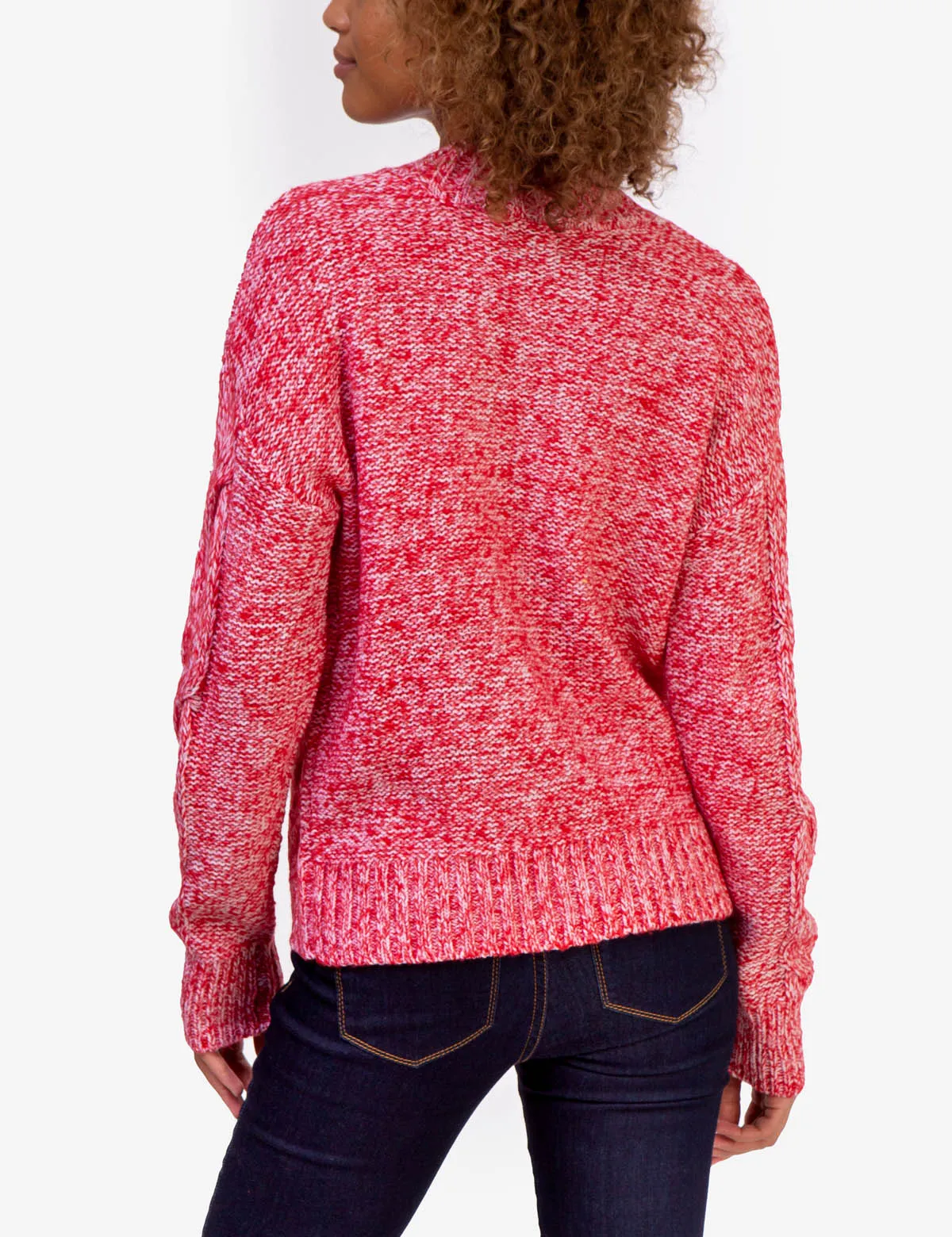 MOCK NECK MARLED CABLE KNIT SWEATER