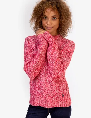 MOCK NECK MARLED CABLE KNIT SWEATER