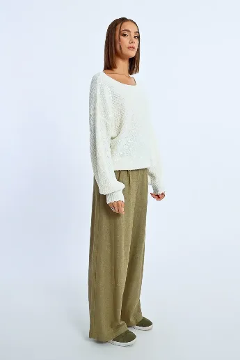 Molly Bracken Off White Oversized Sequin Knit Sweater