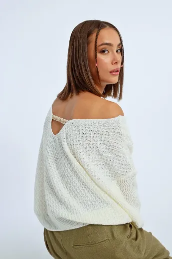 Molly Bracken Off White Oversized Sequin Knit Sweater