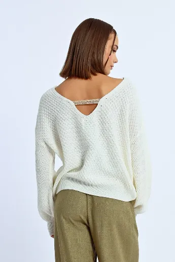 Molly Bracken Off White Oversized Sequin Knit Sweater