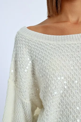 Molly Bracken Off White Oversized Sequin Knit Sweater