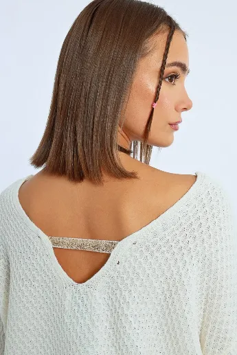 Molly Bracken Off White Oversized Sequin Knit Sweater