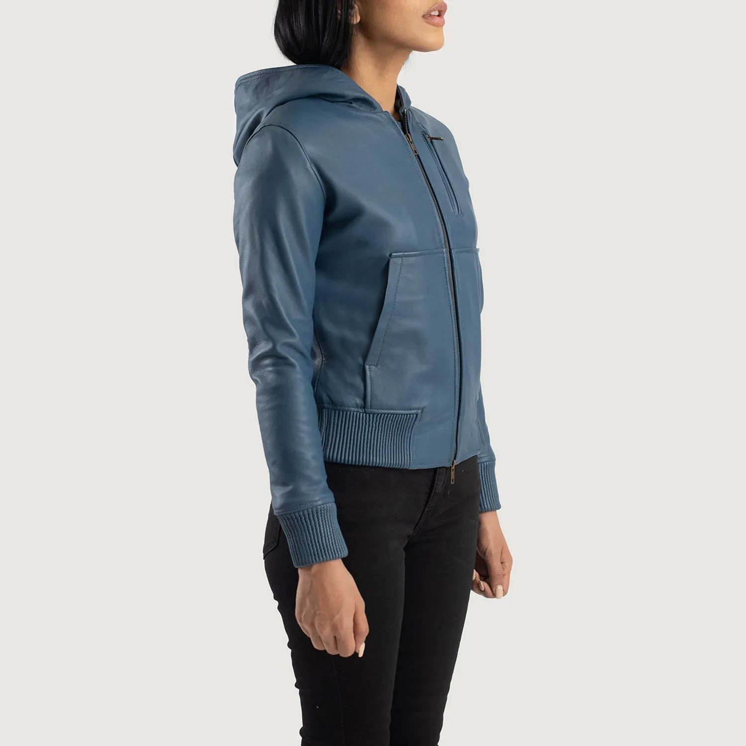 Moon Hooded Leather Bomber Jacket