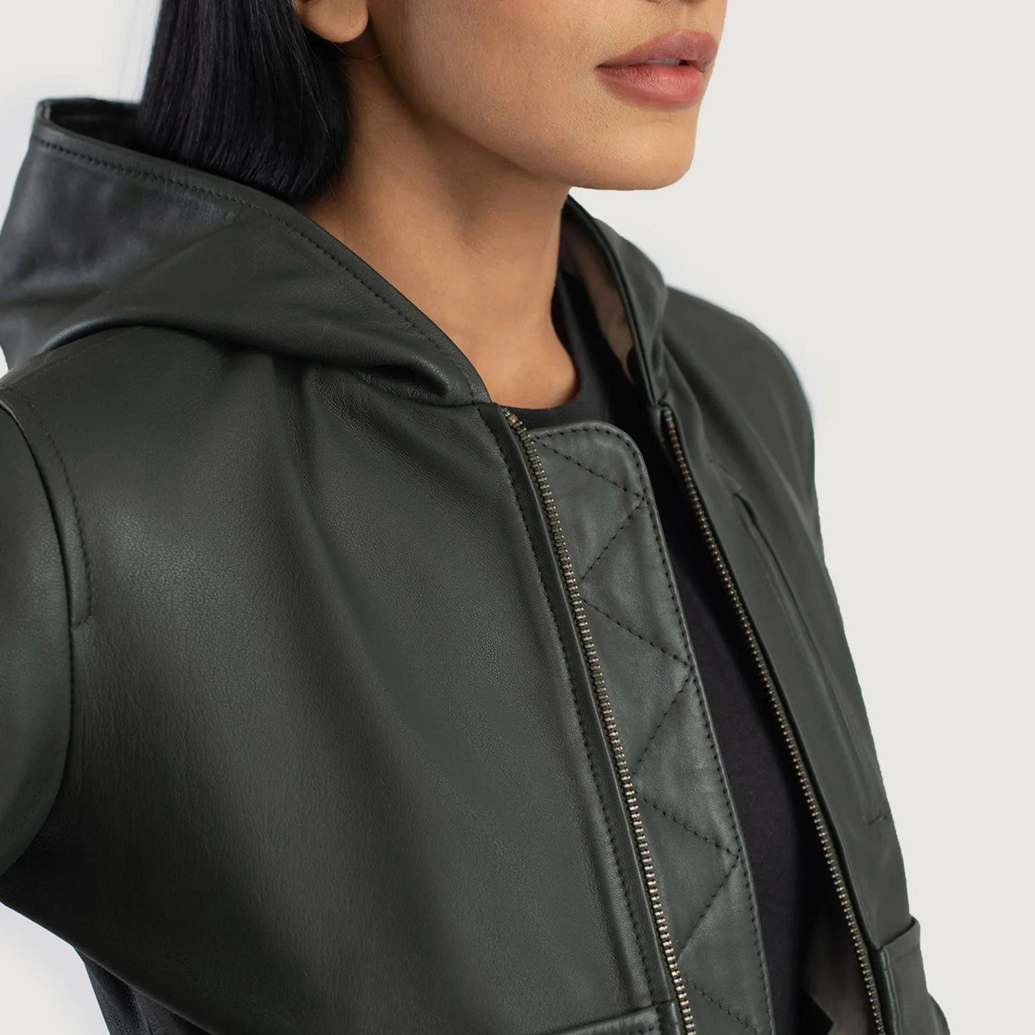 Moon Hooded Leather Bomber Jacket