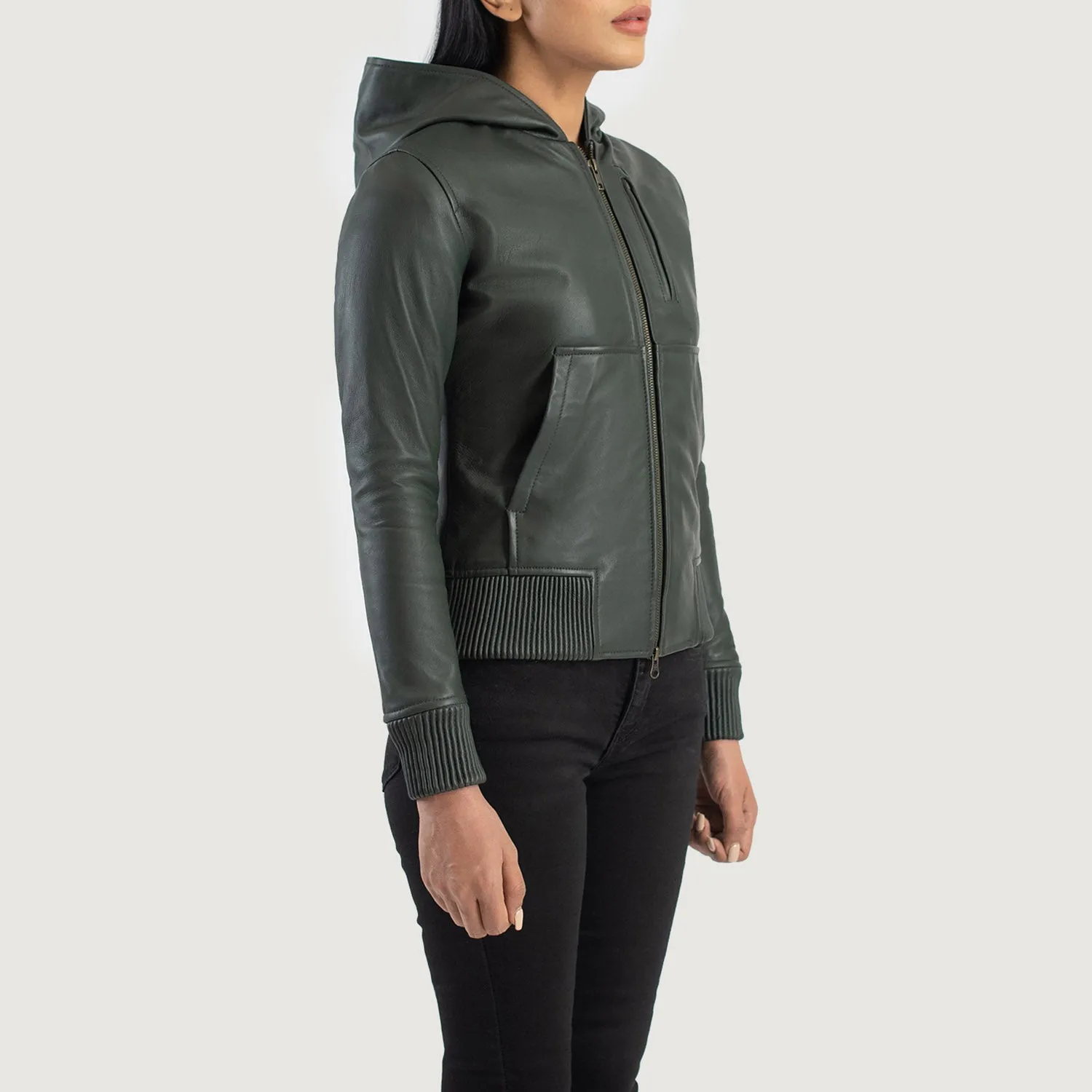 Moon Hooded Leather Bomber Jacket
