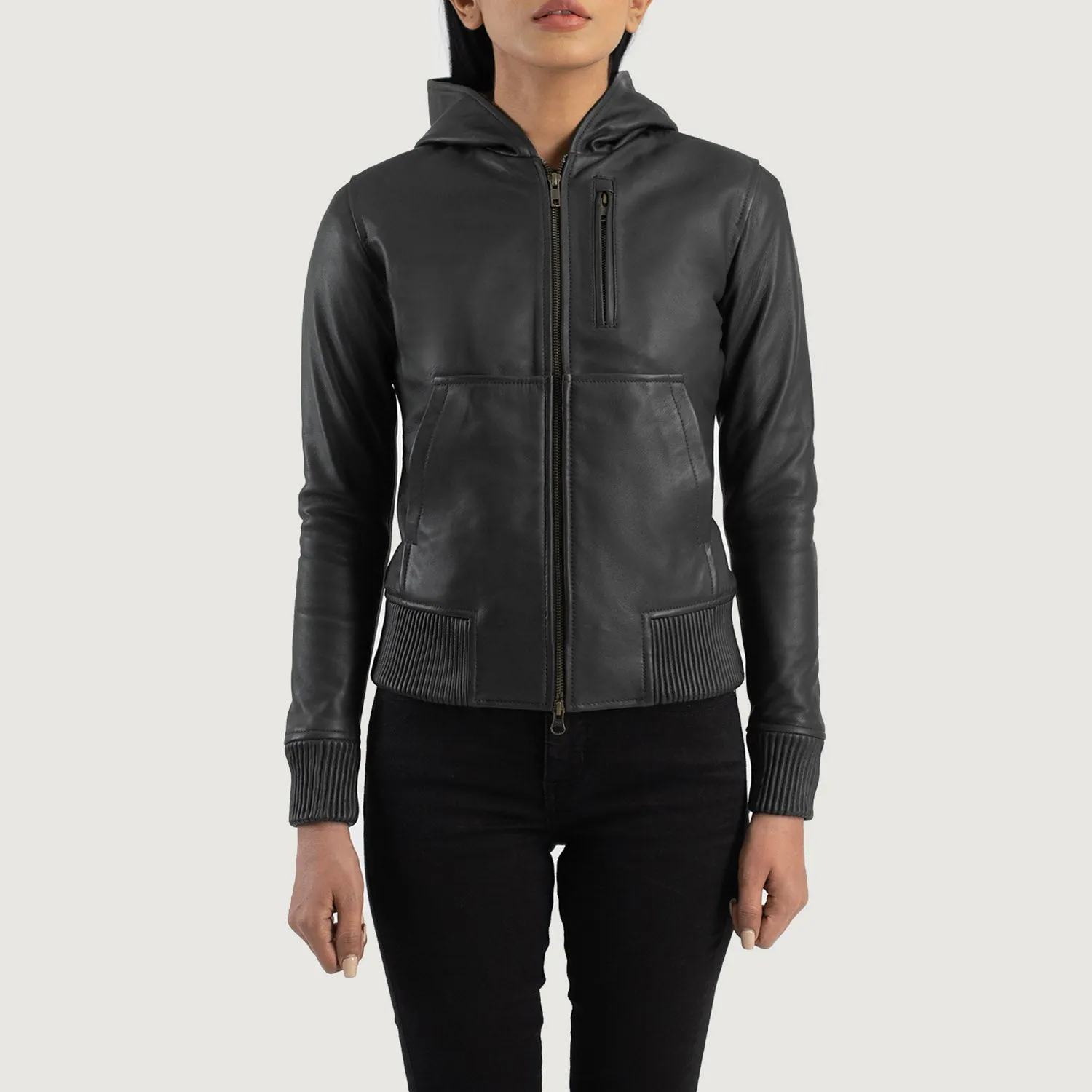 Moon Hooded Leather Bomber Jacket