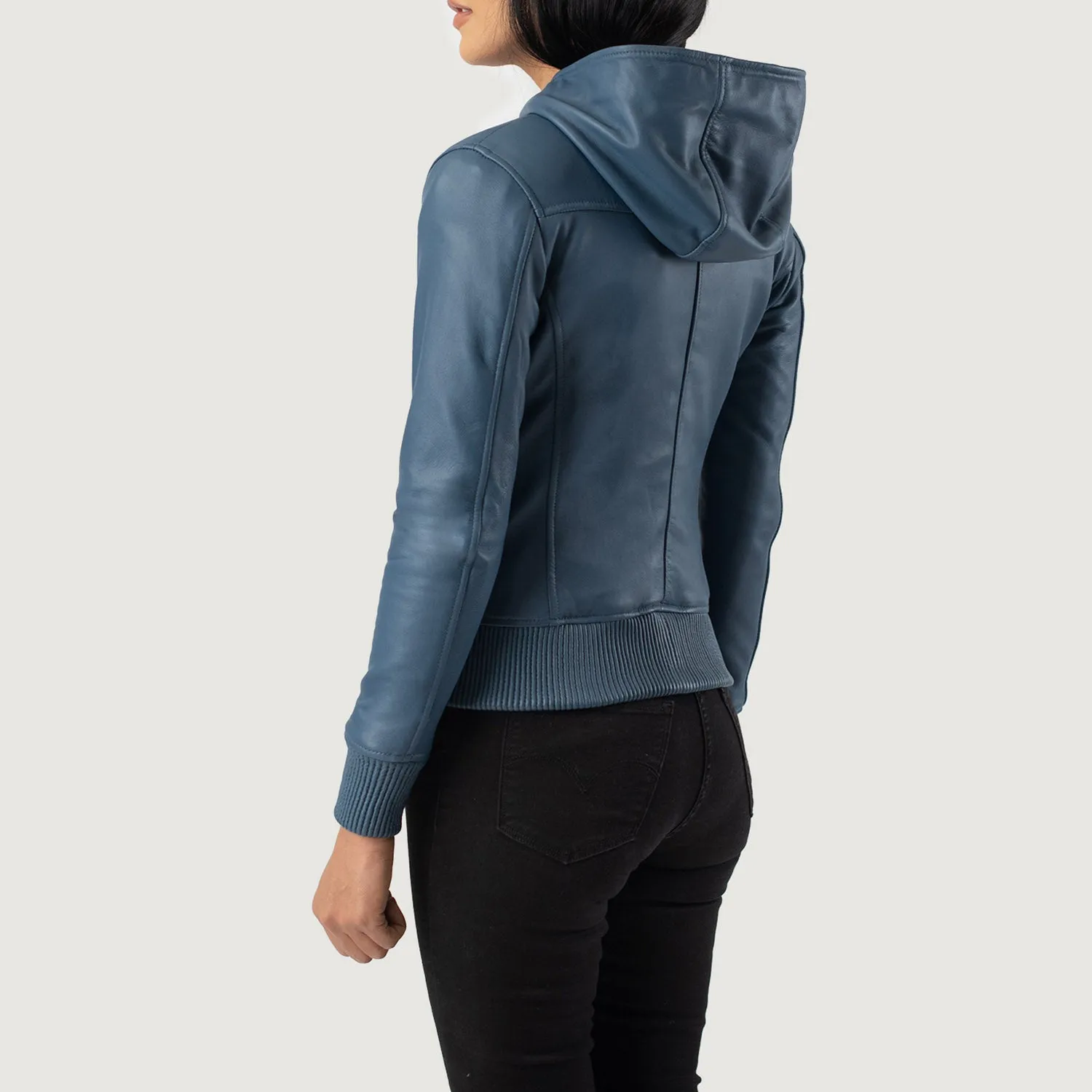 Moon Hooded Leather Bomber Jacket