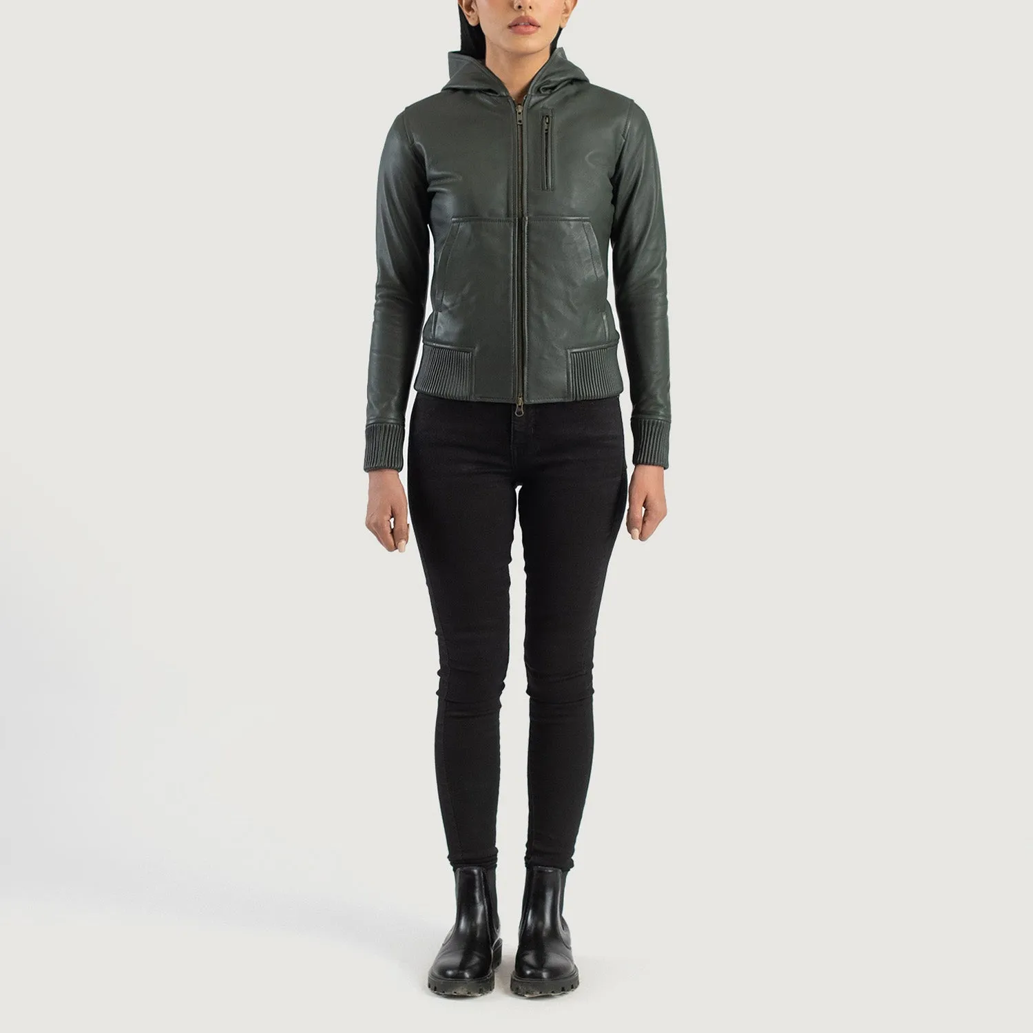 Moon Hooded Leather Bomber Jacket
