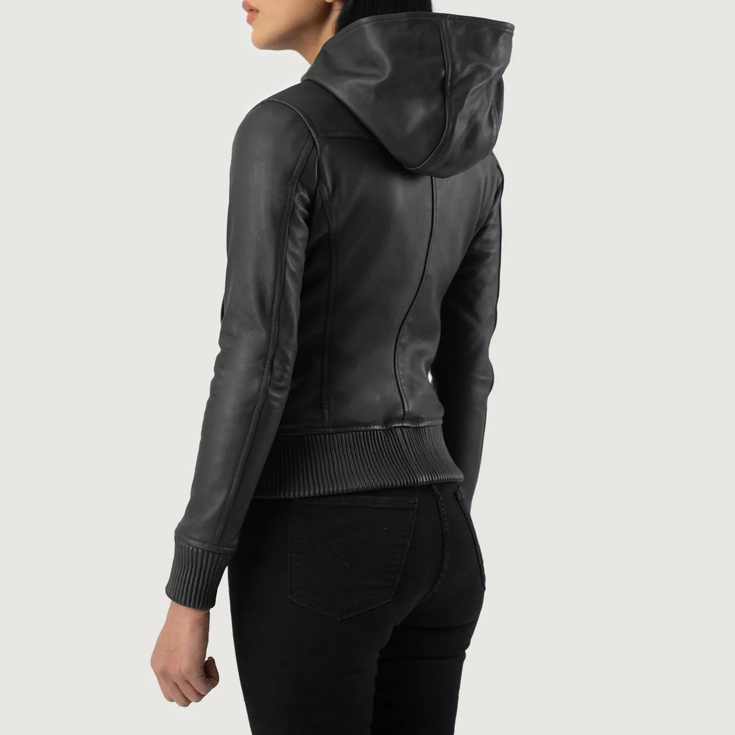 Moon Hooded Leather Bomber Jacket