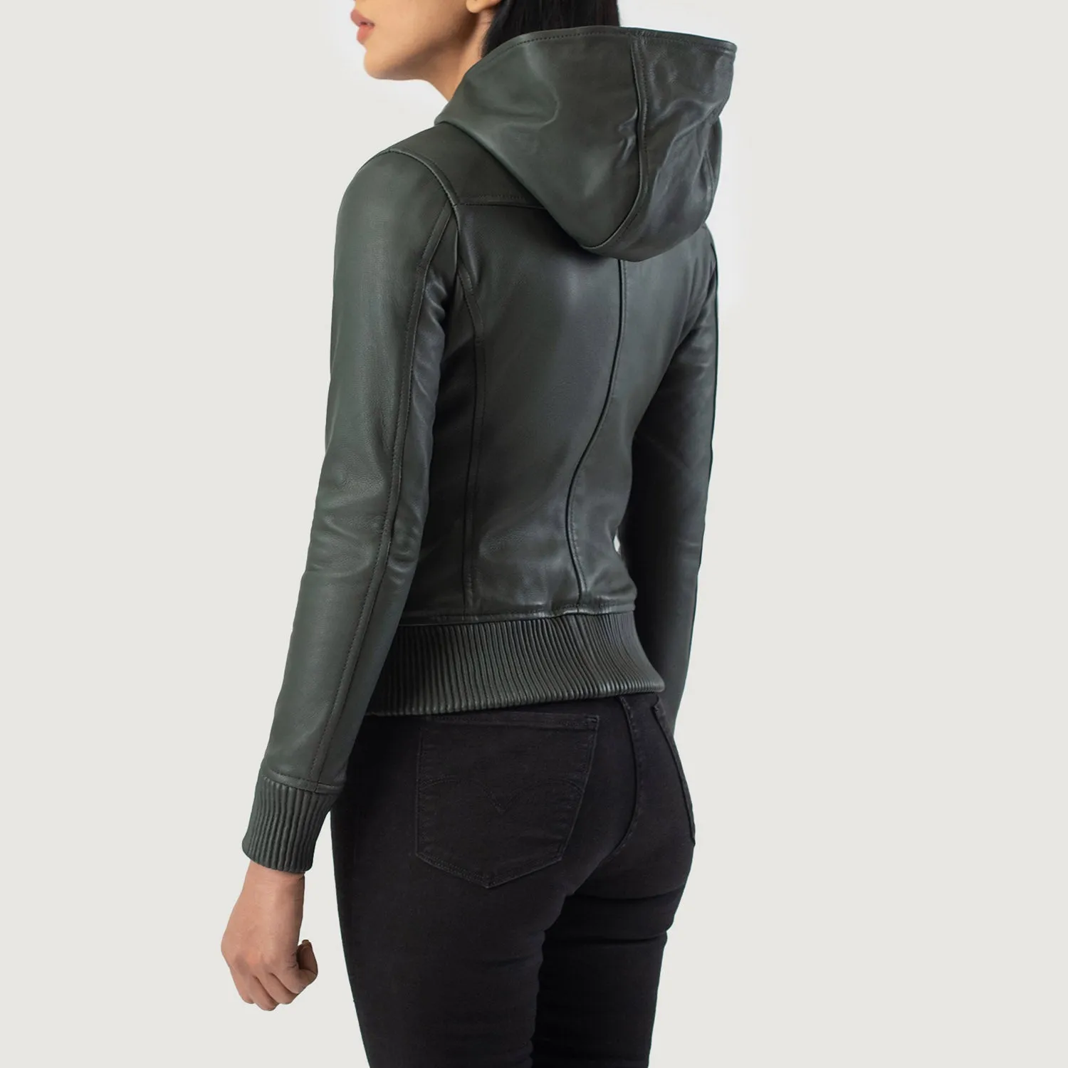 Moon Hooded Leather Bomber Jacket