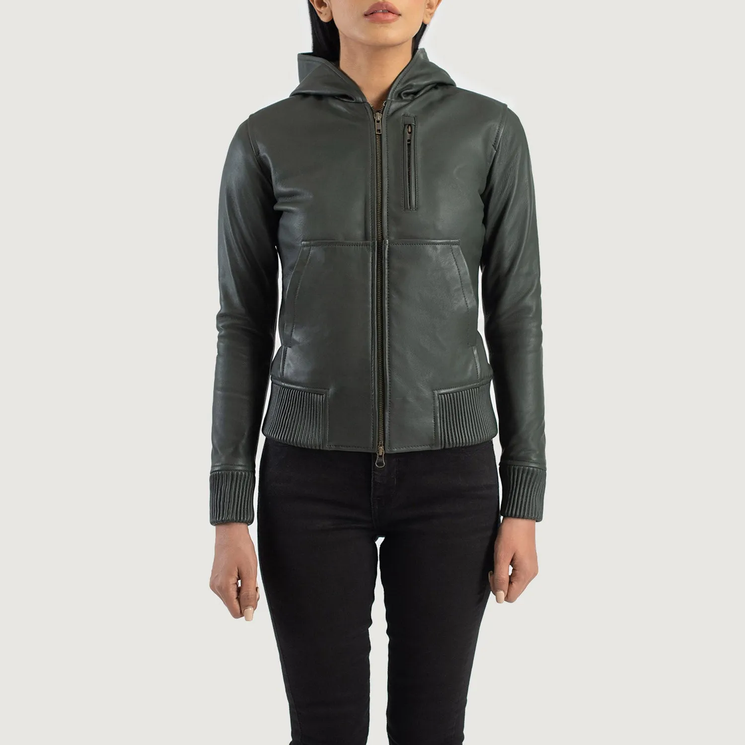 Moon Hooded Leather Bomber Jacket